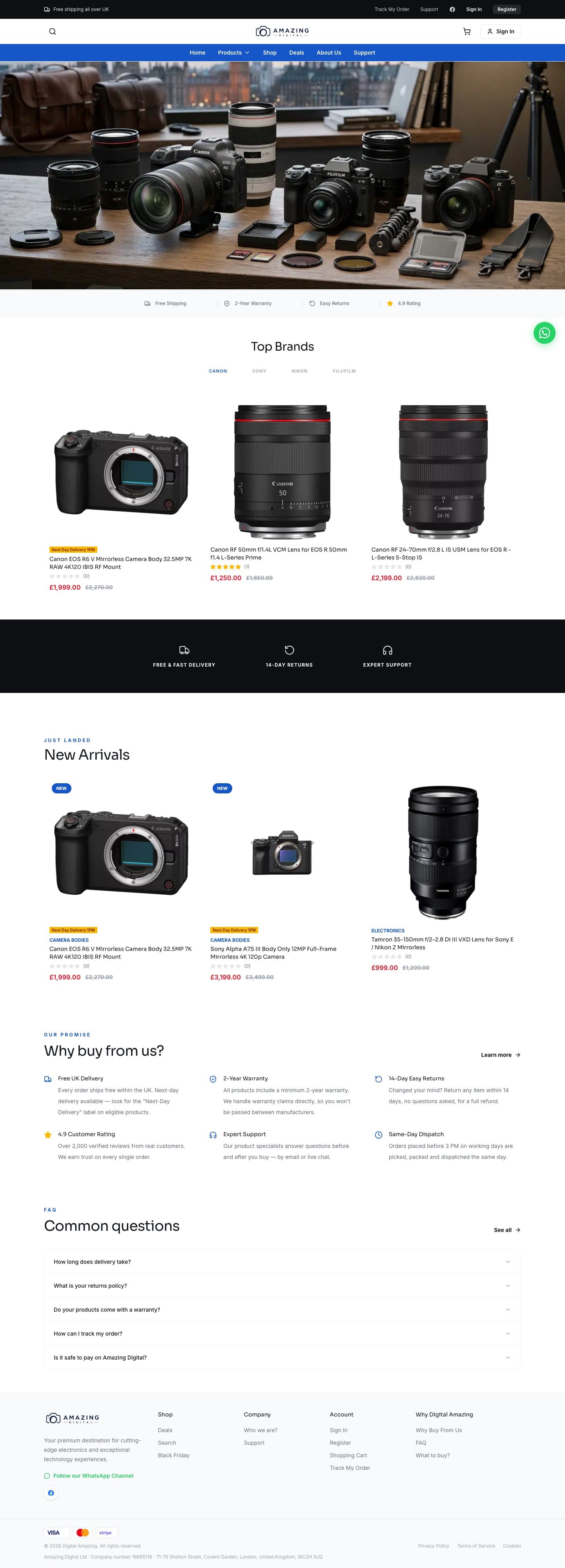 Amazing Digital camera retailer homepage