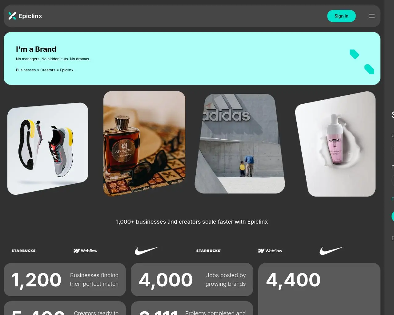 EpicLinX - Creartor and brand collaboration platform